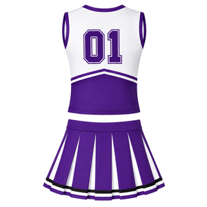 Ensemble d'uniformes de cheerleading violet royal, haut sans manches à col en V, jupe plissée, pour équipe sportive, performance de danse, entraînement et compétition - Product Image 2