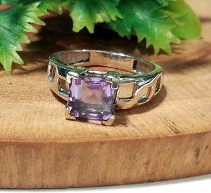 Bague en argent sterling 925 avec améthyste, sertie de griffes, taille carrée, unisexe, pour mariage et soirée - Product Image 3