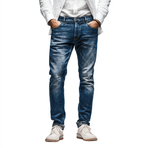 DENIM Wholesale 100% Cotton <b>Flared</b> <b>Jeans</b> Custom Patchwork Loose Hip Hop Denim Pants Washed <b>Jeans</b> for <b>Men</b> - Product Image 2