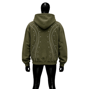 CASUAL OLIVE ZIP UP HOODIE URBAN FASHION HEAVYWEIGHT LOOSE FIT HOODIE RELAXED FIT PREMIUM STREETWEAR PREMIUM STREETWEAR COMFY ST - Product Image 2