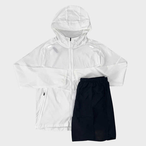 Full Sleeve Hooded Zipper Windbreaker Short Set Two Piece Breathable Premium Men <b>Women</b> Unisex Windbreaker Tracksuits - Product Image 5