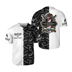 Nouveaux vêtements de travail pour barbier, t-shirt personnalisé avec logo par sublimation, blouse lavable, maillot de baseball, tenue de salon de coiffure - Product Image 3