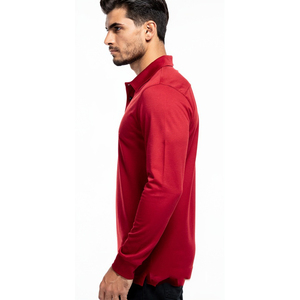 Men's Red Long Sleeve Polo Shirt 100% Cotton Pique Polo T Shirts Men Turn Down Collar Summer Polo Tee Mens - Product Image 3