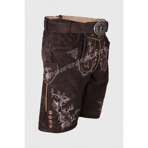 Lederhosen traditionnels allemands pour hommes, à carreaux, taille mi-haute, respirants, en daim de chèvre, avec motif brodé - Product Image 2
