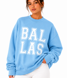 เสื้อสเวตเชิ้ตแขนยาวผ้าฟลีซสีฟ้าอ่อนทรงหลวม คอกลม สำหรับผู้หญิง ยี่ห้อ BAL LAS เหมาะสำหรับฤดูหนาว สวมใส่สบายๆ แบบลำลอง รับผลิตตามแบบ OEM - Product Image 1
