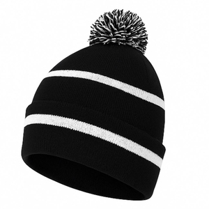 Bonnet unisexe noir Harry Johnson avec pompon rayé blanc, nom brodé, décontracté, hiver, adultes, 100% acrylique, taille 56-58 cm - Product Image 3