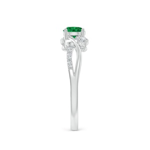Bague de fiançailles en or massif 14 carats avec émeraude naturelle verte taille brillant ronde et pavé de diamants torsadés, bague solitaire - Product Image 5