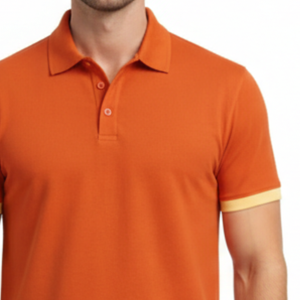 Polo de Hombre OEM Naranja Brillante con Ribete Amarillo en las Mangas, Manga Corta, Estilo Casual de Verano - Product Image 3