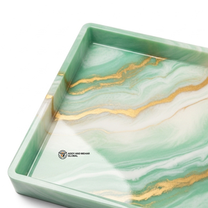 Square Green Marble Resin Serving Tray with Gold Vein Design Decorative Epoxy Serving Tray for Tea Coffee <b>Snacks</b> Home Decor - Product Image 3