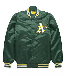 เสื้อแจ็คเก็ตเบสบอลทีมโอ๊คแลนด์ แอธเลติกส์ สีเขียวซาติน แบบเบา พร้อมโลโก้ทีม - Product Image 3