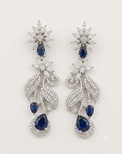 Boucles d'oreilles pendantes longues avec breloques feuille et fleur, diamants américains, pierres brillantes taille poire, plaqué rhodium, accessoires de fête pour femmes - Product Image 1