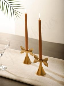 Golden <b>Bow</b> Candle <b>Holder</b> Metal Taper Candle Stand Decorative Candlestick <b>Holder</b> for Home Decor Dining Table Wedding - Product Image 3
