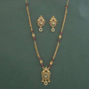 Handmade Jewellery In India Antique Heritage Pendant Set With Matte Gold Plating 231882 - Product Image 2