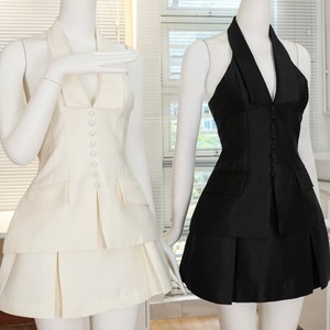 Elegante Vestido Blanco Corto sin Hombros, Estilo Vintage, de Satén Tejido, Transpirable, con Lazo, sin Mangas, con Botones al Frente, para el Verano - Product Image 3