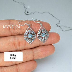 Boucles d'oreilles pendantes en argent sterling 925, design œil ajouré, serties de topaze bleue taille ronde, vente en gros - Product Image 2