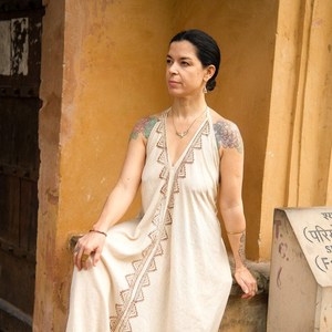 Vestido Maxi Bohemio de Algodón con Cuello Halter, Estampado a Mano, para Verano, Estilo Resort, Vestido Largo con Vuelo, Ecológico, Étnico - Product Image 1
