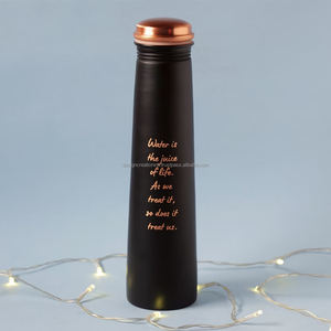 Tall Copper Water Bottle with Floral Etching Design Shinny <b>Mirror</b> Finish & <b>Plastic</b> Lid Pure Copper Bottle for Health Benefits - Product Image 5