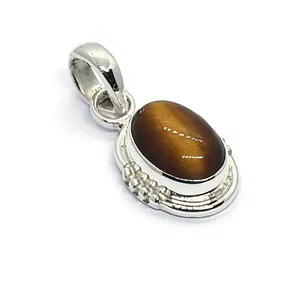 Colgante de Plata 925 con Ojo de Tigre y Engaste de Bisel, Amuleto Clásico Unisex para Uso Diario y Conocimiento Espiritual - Product Image 1