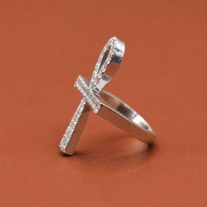 Premium Small <b>Cross</b> Religious S925 <b>Silver</b> <b>Ring</b> With Elegant Moissanite Detail - Product Image 3