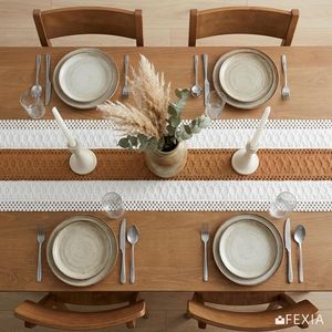 12x72 Inches Boho Macrame <b>Table</b> <b>Runner</b> with Tassels Hollow-Out Design for Home Decor Farmhouse Rustic Style for Living Room - Product Image 5