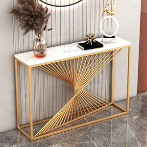 Table console moderne avec plateau blanc et base dorée en forme de U, idéale pour les entrées, disponible à prix de gros. - Product Image 5