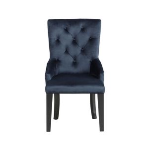 Dark <b>Navy</b> and Black Velvet Upholstered Side <b>Chair</b> with Nailhead Trim Elegant <b>Dining</b> <b>Chairs</b> - Product Image 1