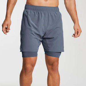 Custom Eco-Friendly Solid High Street Style Sport Canvas Double <b>Layer</b> Waist Loop Pockets Breathable Gym Shorts Quick Dry Online - Product Image 4