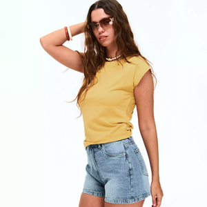 Women Yellow Cap Sleeve T-shirt Short Length Streetwear Fashion Tee Casual <b>Y2K</b> Summer <b>Top</b> Wholesale Custom Logo Women's clothing - Product Image 1