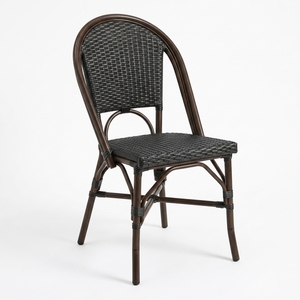 Nouvelle Chaise de bistrot française moderne et minimaliste en rotin tressé, bois foncé, écologique, portable, pour parc, extérieur, jardin, patio, salle à manger, cuisine - Product Image 1
