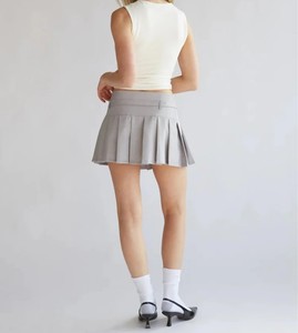 Women <b>White</b> Pleated High Waist Mini <b>Skirt</b> Sporty Style Solid Color Woven Fabric Breathable Quick Dry Polyester - Product Image 3
