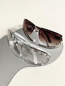 Nouveautés - Lunettes de soleil de luxe unisexes sans monture, ornées de diamants, carrées blanches, protection UV400 - Product Image 2