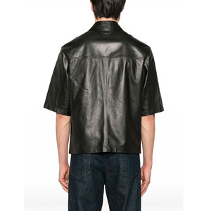 Camisa de invierno de cuero vintage para hombre 2026 al por mayor, de alta calidad, manga corta, con cremallera de cuerno, lona sólida, ecológica - Product Image 2