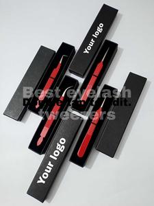 Pince à épiler de précision en acier inoxydable, revêtement rouge, courbe en crochet à 90 degrés, isolation pour extensions de cils, boîte personnalisée avec logo - Product Image 2