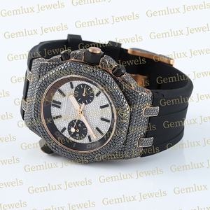 Luxury Wear Pass Diamond Tester Black Diamond White Dial D VVS Iced Out Moissanite Diamond Black Correa de goma Hip Hop Watch - Product Image 5