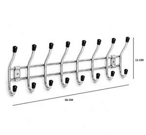 Stainless Steel 8 <b>Hook</b> <b>Wall</b> Mounted Coat Rack Chrome Finish Rust Resistant <b>Hook</b> Organizer for Bathroom Entryway - Product Image 2
