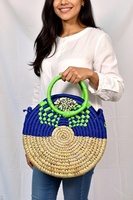 Panier de rangement en herbe tressé à la main Orissa avec poignée décorative, écologique, élégant, fait main, naturel, pour le marché de gros des SSD