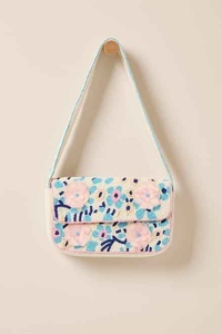 Bolso de hombro de moda para mujer con bordado, cadena cruzada, cuentas blancas y rayas rosas, con doble correa y cremallera - Product Image 2