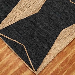 Alfombra Geométrica de Yute Negra y Beige, Alfombra de Yute Tejida a Mano con Patrón de Diamantes Moderno, Decoración Contemporánea para Sala de Estar y Dormitorio - Product Image 2