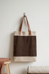 Sac fourre-tout en jute réutilisable, sac de courses, sac de plage, sac de transport pour les courses avec poignée en cuir - Product Image 3