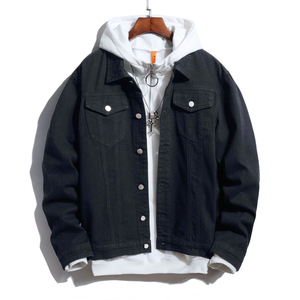 Men's Denim <b>Jacket</b> Hooded Casual <b>Light</b> Blue Floral Embroidery Cotton Washed Turn-down Collar Regular Fit Autumn Style - Product Image 3