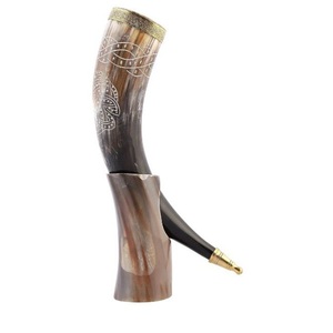 Wholesale Handmade Buffalo Horn Drinking Horn with Stand Norse Engraved Beer <b>Mug</b> - Product Image 3