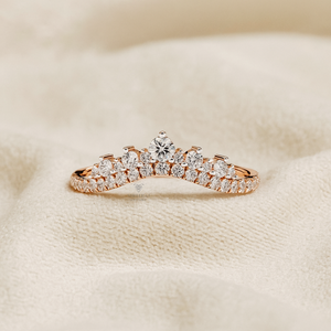 Tiara para mujer inspirada en la naturaleza, con diamantes de corte redondo, banda floral para boda, forma de chevron, anillo de media eternidad de oro macizo de 14 quilates con diamantes. - Product Image 3