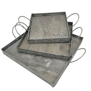 Set Of 2 Round Galvanized Iron Metal Serving Trays With Copper Handles Handcrafted <b>Kitchen</b> & Home Decor Organizer On Sale - Product Image 4