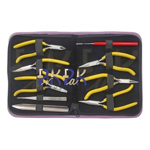 Kit de pinces et d'outils 9 pièces avec chaîne de poignée de pistolet, chaîne pliée, plate, ronde, pince à sertir, coupe latérale, AWL de perles, pince à épiler - Product Image 1