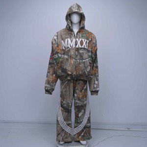 Wholesale Custom Camo Hoodie Sets <b>Oversized</b> Drop Shoulder <b>Joggers</b> Breathable Casual Winter OEM Full Sleeves 100% Cotton High - Product Image 1