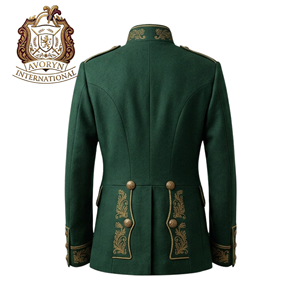 Veste militaire unisexe pour adultes en coton vert de qualité supérieure, broderie dorée, respirante, uniforme de parade, sur mesure, formelle - Product Image 2