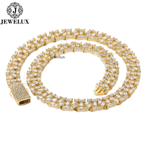 Custom High Quality 925 Silver Moissanite <b>Statement</b> <b>Necklace</b> Baguette Cut Channel Set Rhodium Plated Unisex Luxury Link Chain - Product Image 3