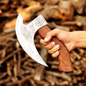 Cuchillo para Pizza Vikingo Industrial Forjado a Mano - Hoja de Acero al Carbono, Mango de Madera de Fresno, Funda de Cuero, Personalizado OEM/ODM, Venta al por Mayor - Product Image 5