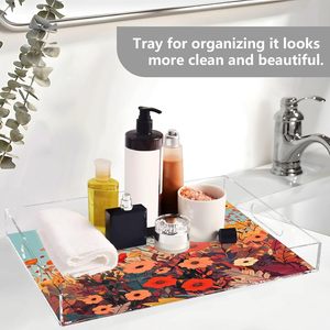 Serving Tray with Handles <b>Clear</b> Acrylic Tray Decorative Rectangular Tray for Ottoman Coffee <b>Table</b> Bathroom Autumn Poppy Flowers - Product Image 3