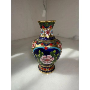 Handmade Cloisonne Enamel <b>Bronze</b> Tabletop <b>Vase</b> Traditional Floral Pattern Blue Green Metal <b>Vase</b> - Product Image 2